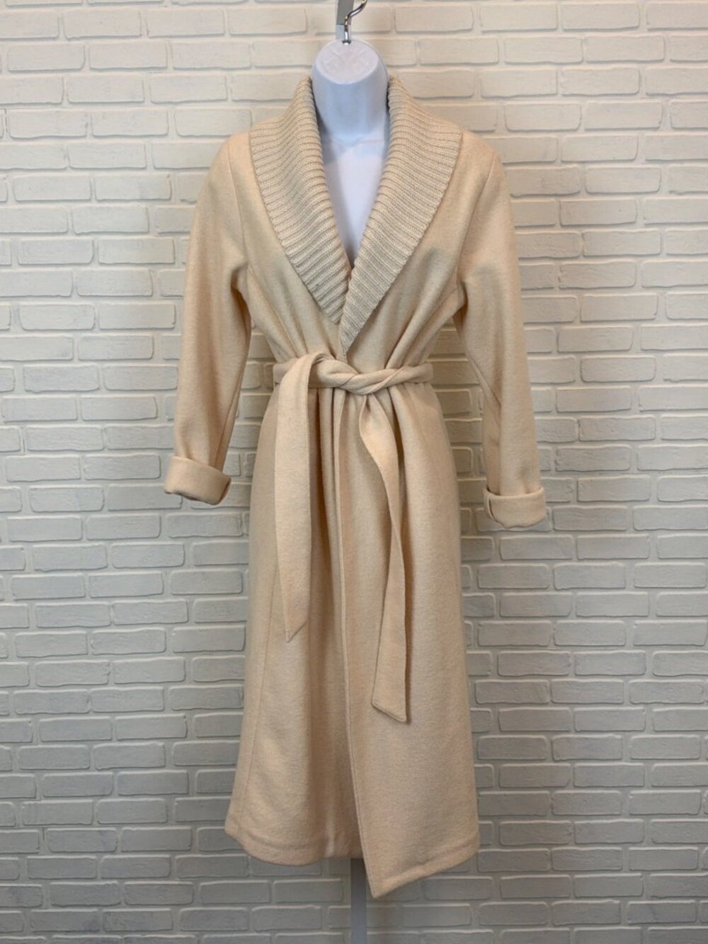 Banana Republic Wool Wrap Coat Cream Knit Collar Medium